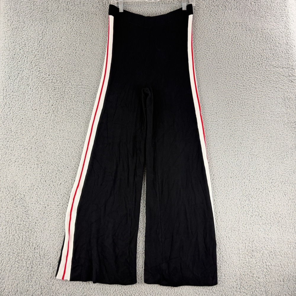House of Harlow 1960 Knit Wide Leg Pants Womens XS Black Red White Side Stripe